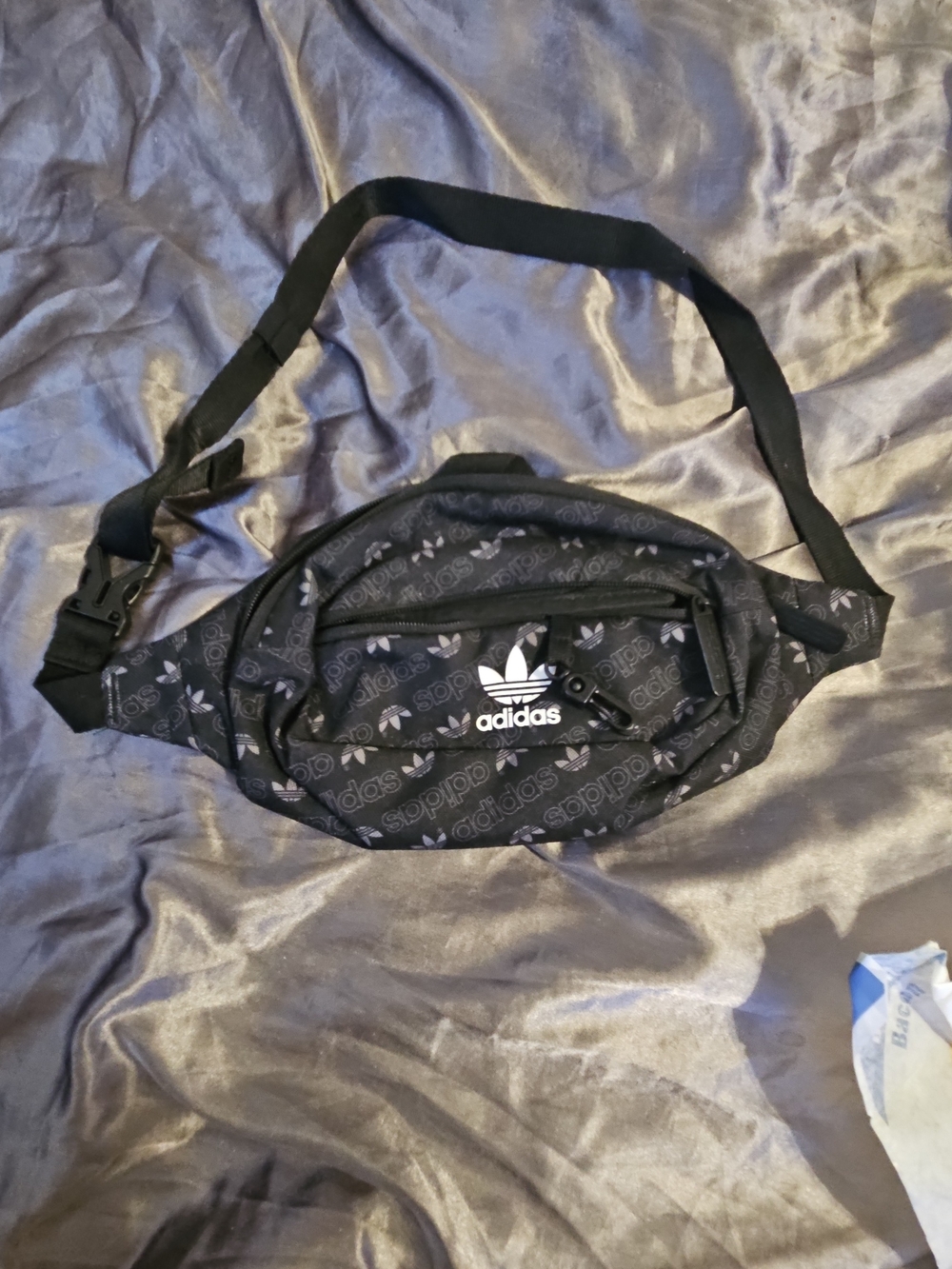 Adidas Black Trefoil Logo Belt Bag with Allover Print